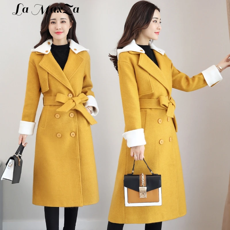 Unique Mode X Femmes Cashmer Jaune Laine De Veste Et Ceintures Des WH9ED2eYIb
