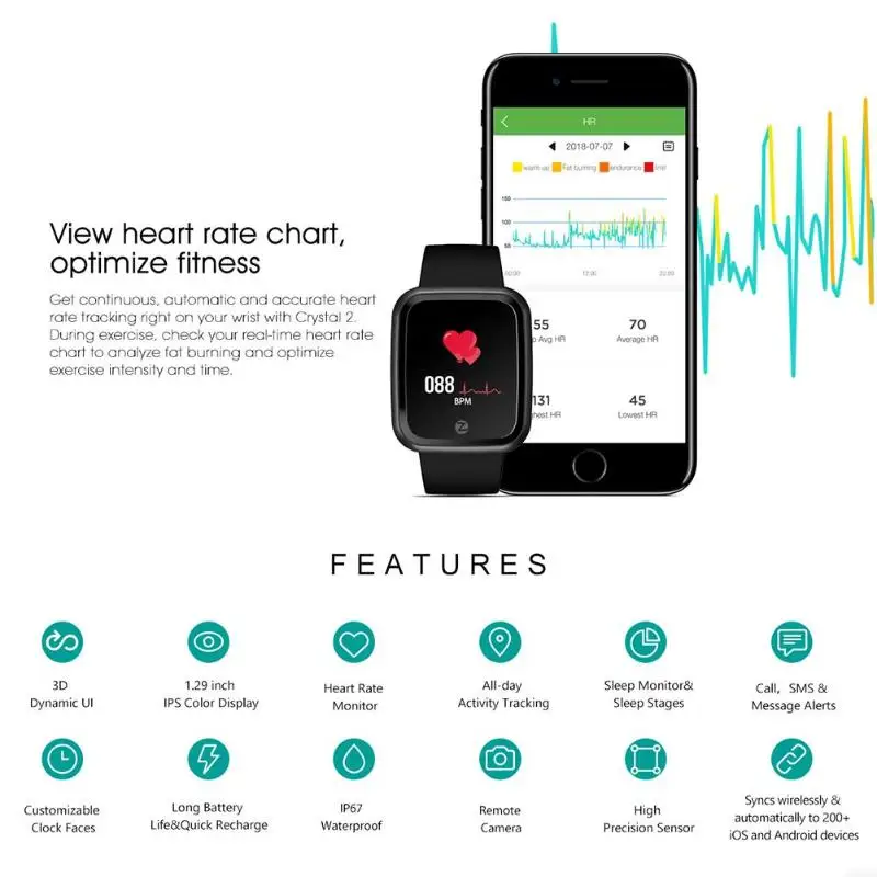 Zeblaze Crystal 2 IP67 водонепроницаемые Смарт-часы с монитором сердечного ритма портативное устройство цветной дисплей Смарт-часы для телефона Android IOS