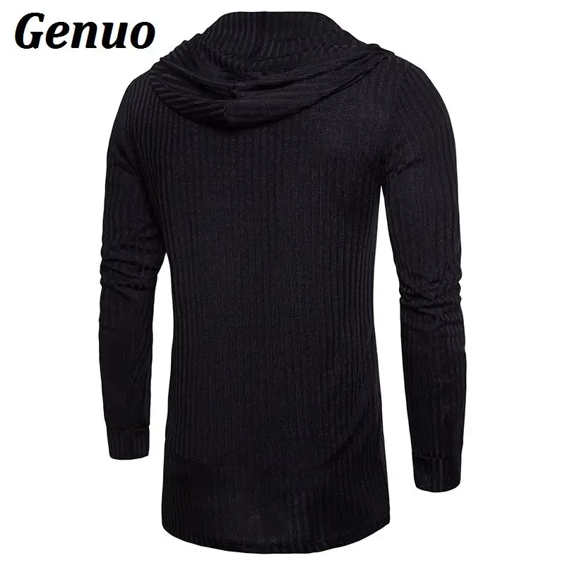 Мужской свитер Genuo, кардиганы с длинным рукавом, мужское повседневное однотонное длинное пальто с капюшоном, модная Осенняя рубашка, Мужская Уличная одежда