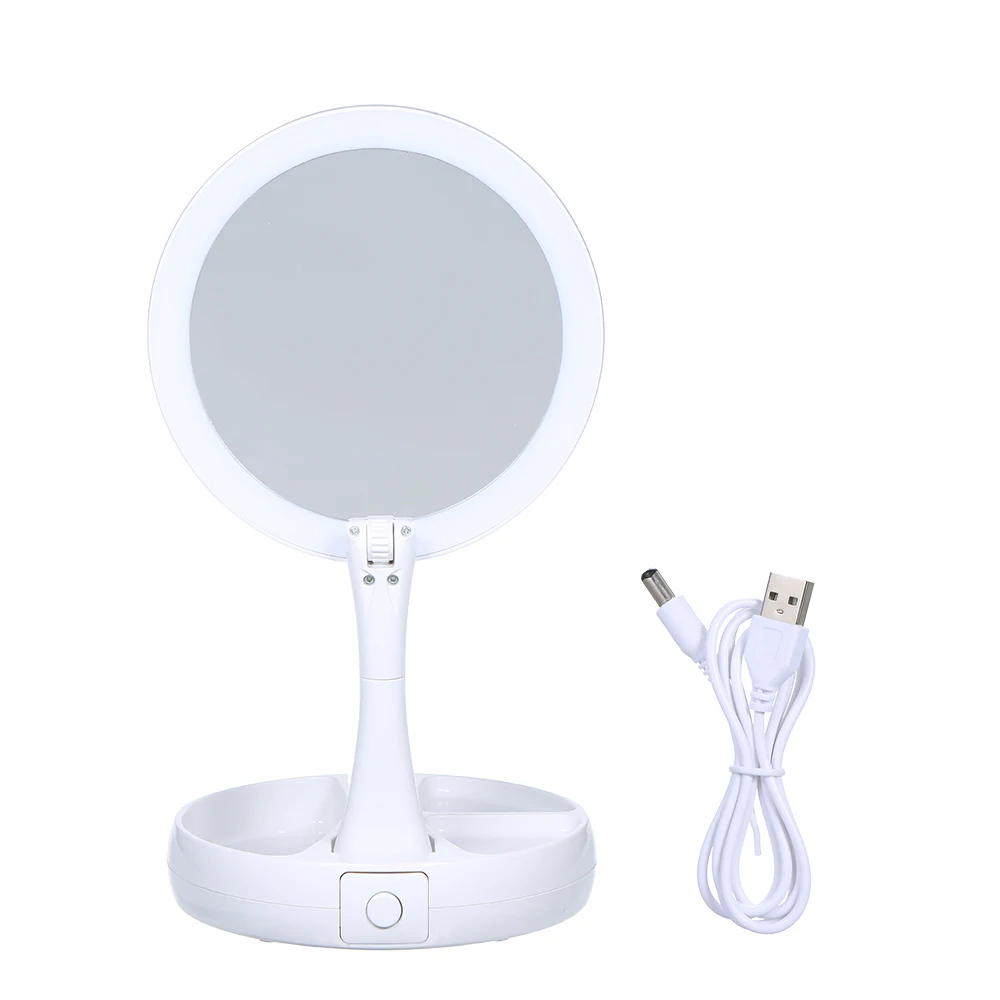 

USB Operated Two Power Foldable Double Side Magnifying Cosmetic Desk Function Supply Ways DC5V 5W 21 LED Make Up Mirror Light