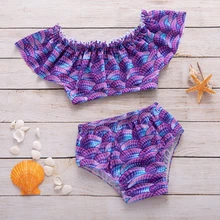 2 шт., летний купальный костюм с открытыми плечами для маленьких девочек, купальный костюм, милый бикини пляжная одежда для девочек с принтом в виде спрея
