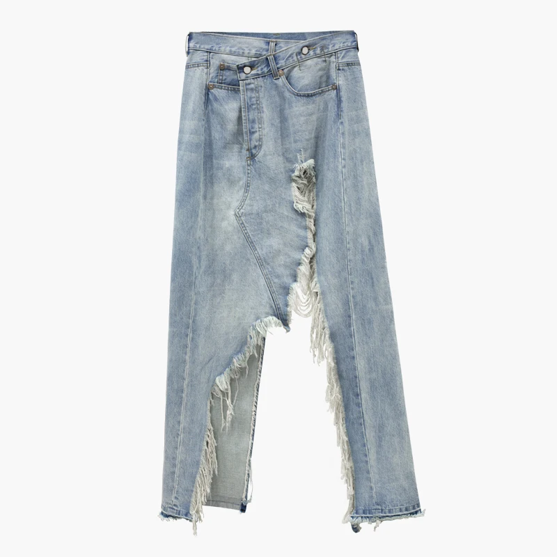 Skirts For Size Irregular Sexy Waist Summer Large Denim Skirt Split Tassel Blue Fashion 2018 E036 Clothing Women High Female fqv86nEw