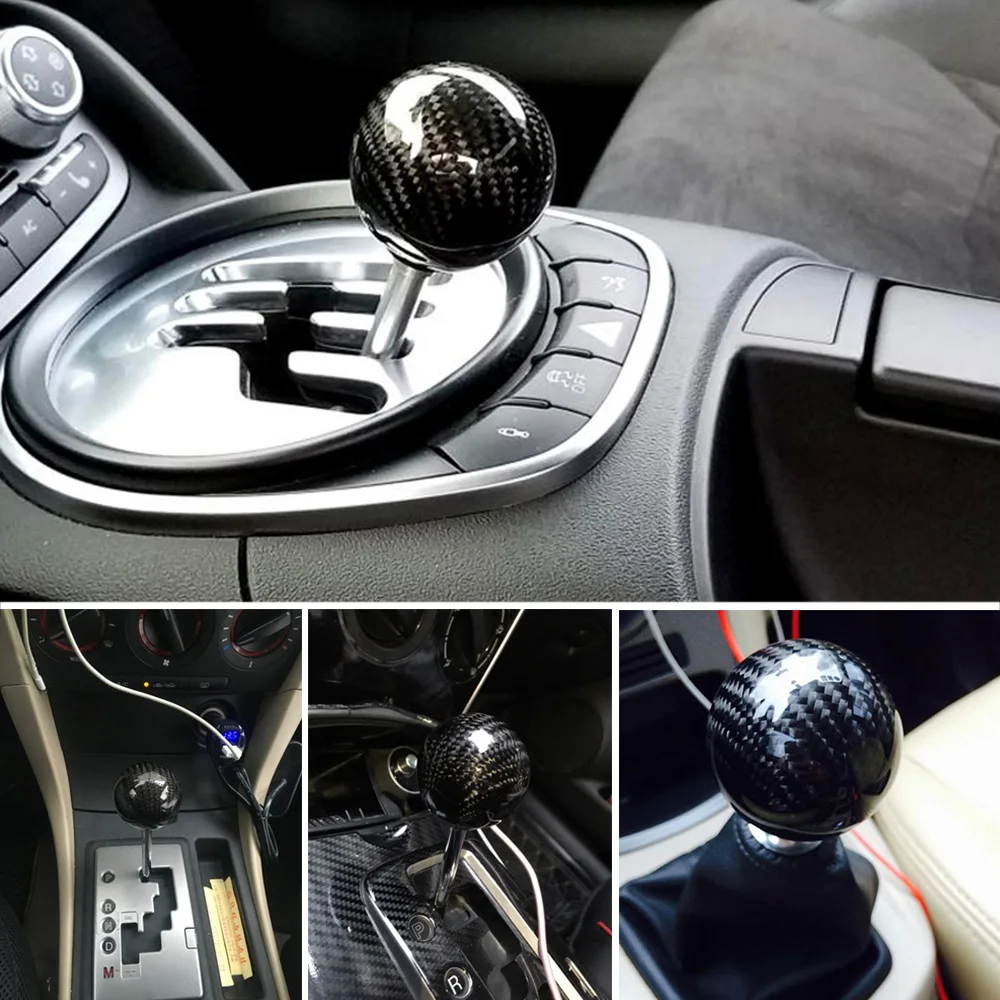 Car Gear Shift Knob Shifter Lever Round Ball Shape Black Carbon Fiber