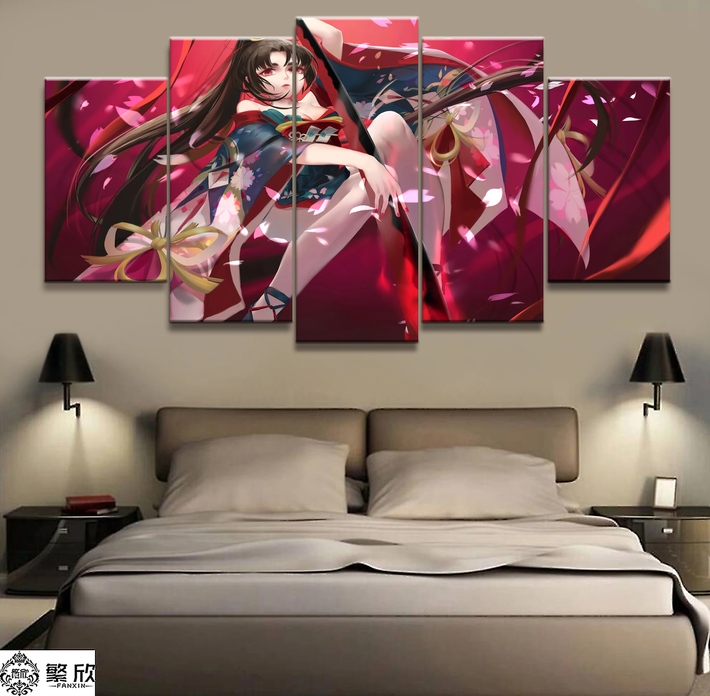 

5 Panel Demon Knife Onmyoji Game Character Canvas Painting Living Room Wall Game Decor Picture Works Poster Canvas Wholesale
