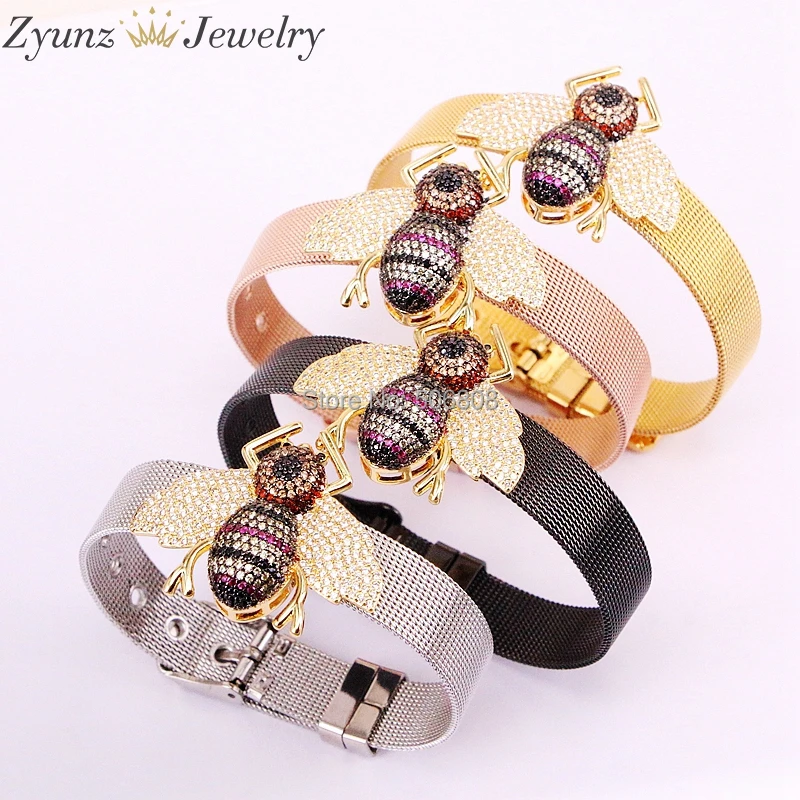 

5PCS ZYZ328-2471 Bumble Bee Bead, Bee Inspired Jewelry, CZ Micro Pave insect Charm Bead watch belt Bracelet Bangles