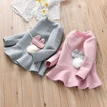 Повседневное платье с длинными рукавами и рисунком для маленьких девочек 2, 3, 4, 5, 6, 7, 8 лет, платья принцессы для девочек, милое джинсовое платье