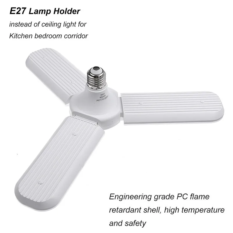 

New E27 Foldable Led Light Bulb Industrial Ceiling Fan Lamp 36W/45W Night Light Retractable Blade Lamp 85-265V for home lighting