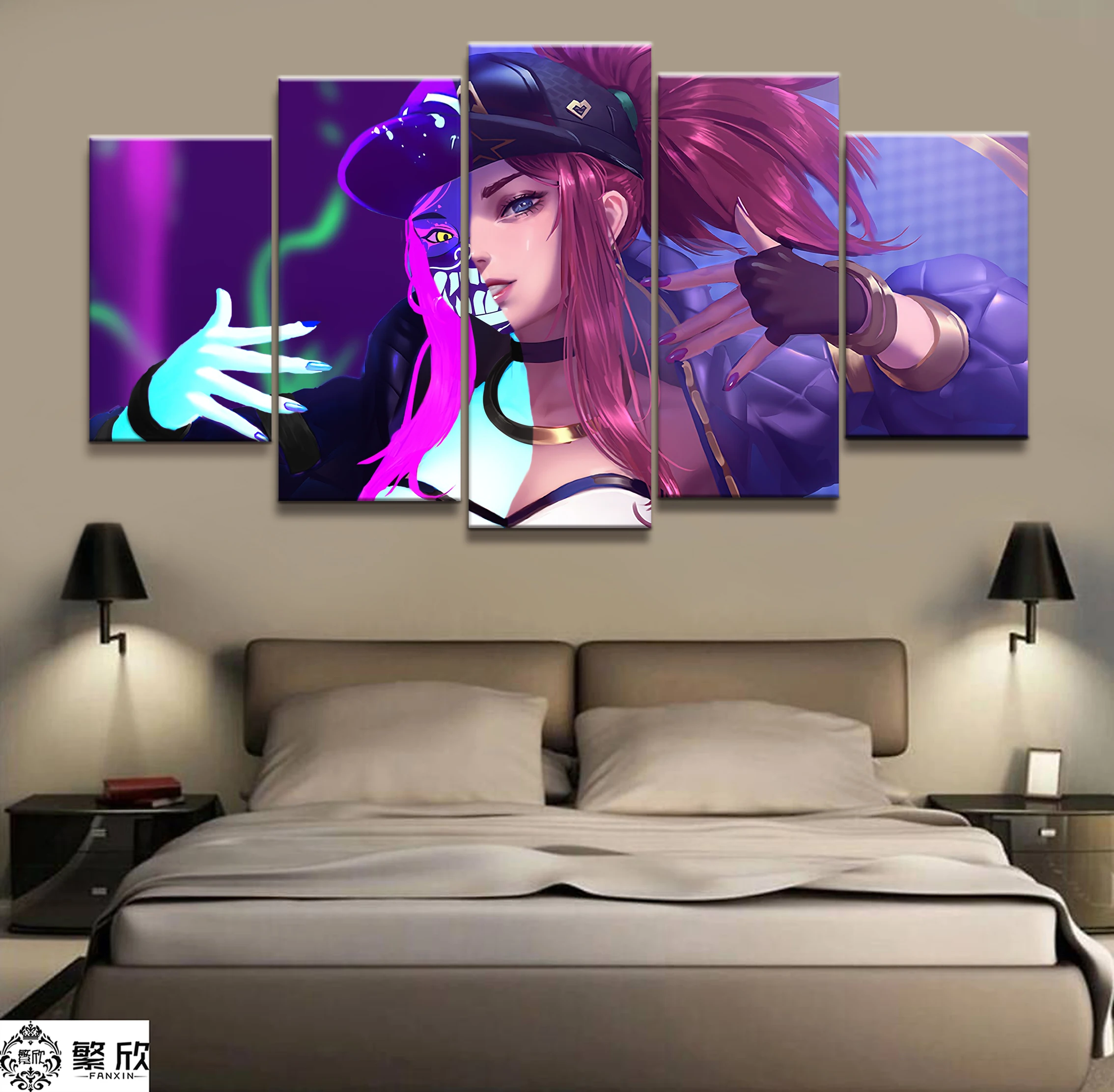 

Home Decor Modular Canvas Picture 5 Piece Akali K/DA League of Legends LOL Game Painting Poster Wall For Home Canvas Wholesale