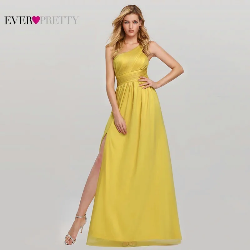 

Yellow Evening Dresses Ever Pretty EP07873YL A-Line Boat Neck Sleeveless One Shoulder Elegant Formal Women Evening Dresses 2019