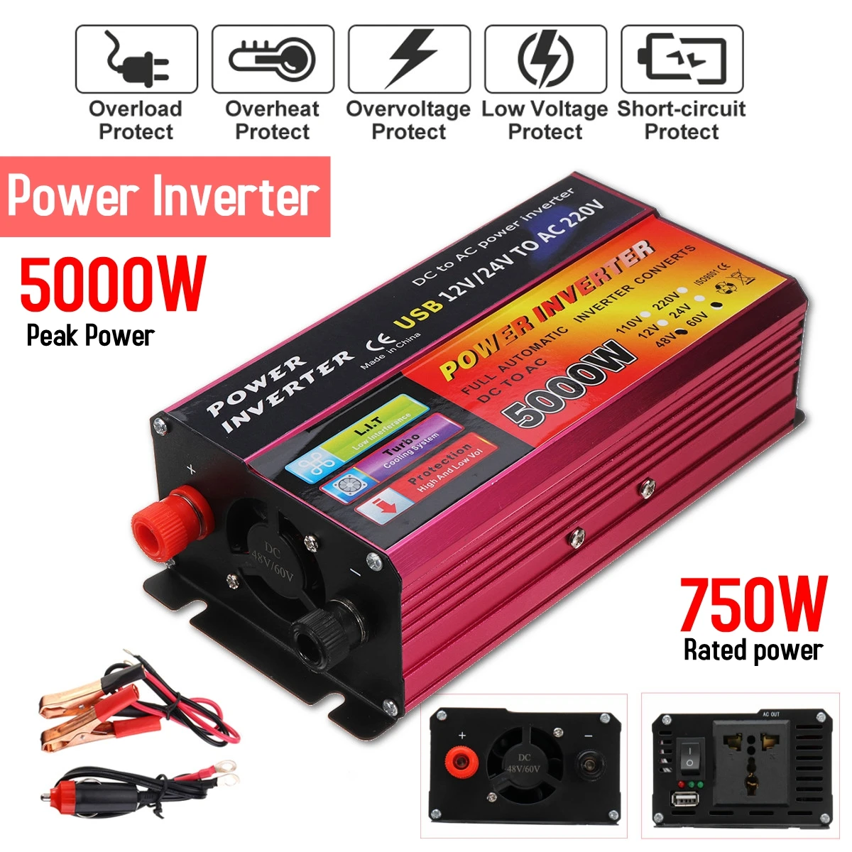 Inverter 12V/24V 220V 5000W Peak Power Inverter Voltage Convertor