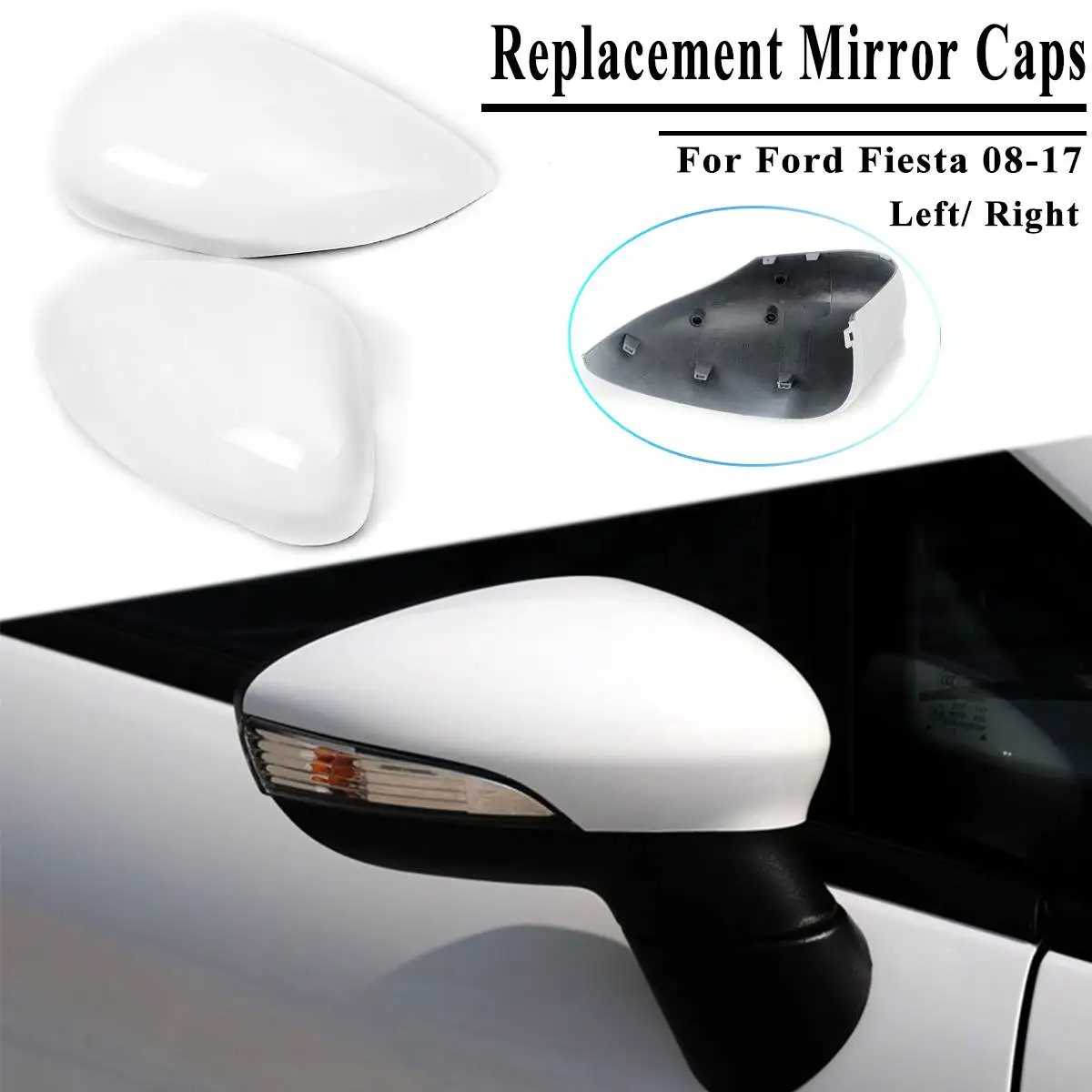 1Pcs Left/Right White Rearview Side View Mirror Replacement Cover Cap