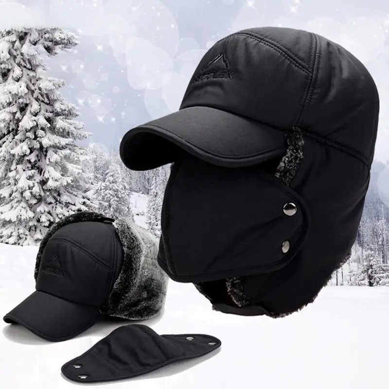 

Winter New Men's Bomber Hats Thicker Plus Velvet Warm Hat Women's Snow-proof Ski Caps Earmuffs Cap Flat Skiing Cap