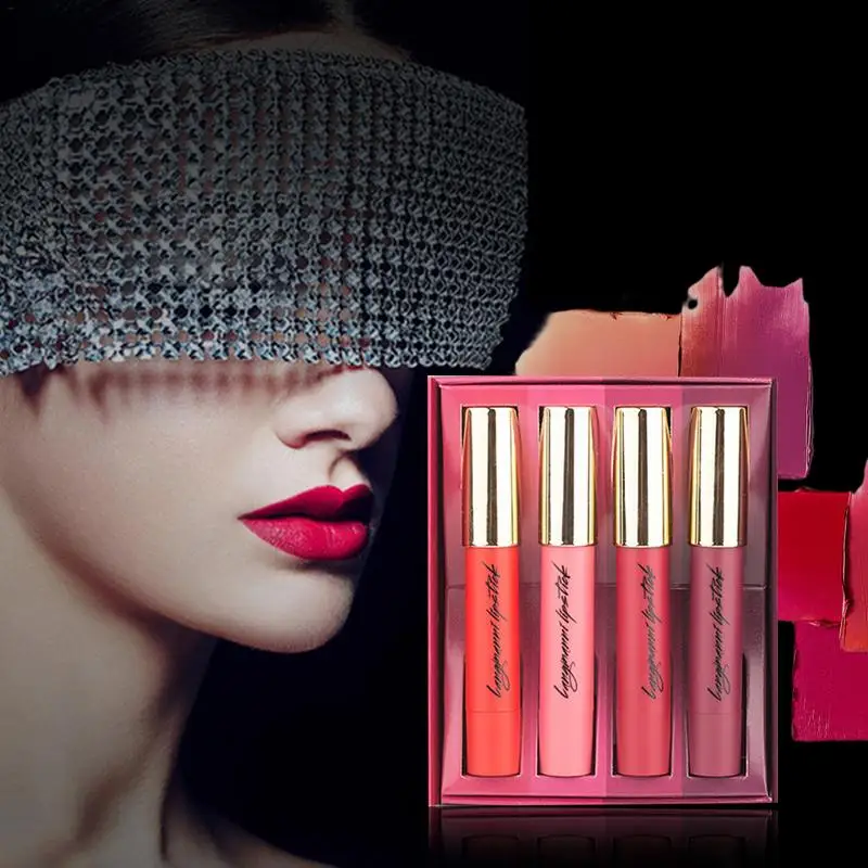 

Lipstick Pen Matte Moisturizing Lipstick Pen Four Lipstick Sets Makeup Lip Cosmetics Non-stick Cup Waterproof Beauty Products