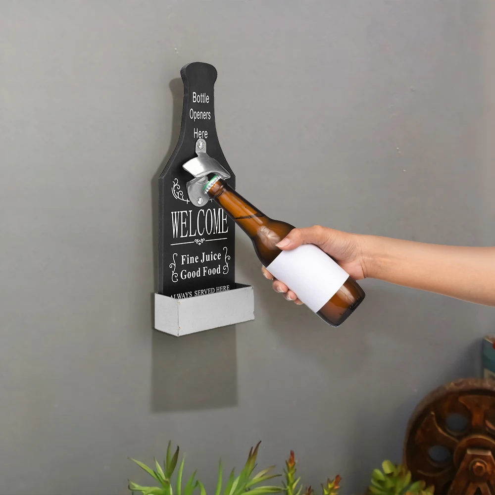 

Creative Bar Beer Opener Home Wall Decoration Wooden Beer Bottle Opener Can Opener Unique Style Beer Bar Tool Kitchen Tools
