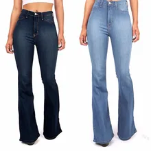Джинсы для женщин женские с высокой талией эластичные силы мадам ковбой расклешенные брюки шаблон плюс размеры