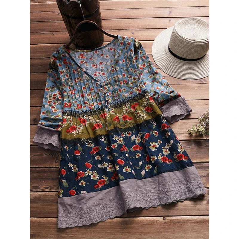 Женская свободная Блузка Boho рубашка с рукавом 3/4 и треугольным вырезом осенняя S