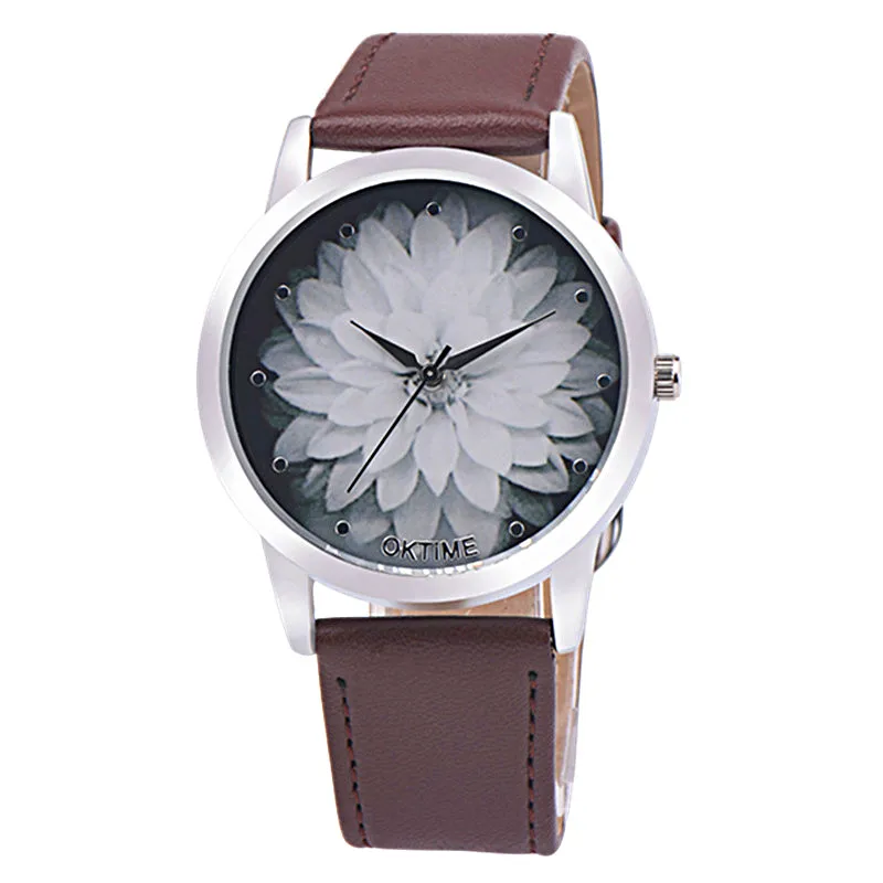 

Watch Women Relogio Feminino Flower Pattern Faux Leather Analog Quartz Wristwatches Women Watch Montre Femme Women Watches #Zer