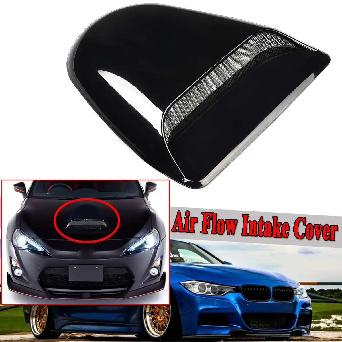 Color : Carbon Fiber Look Bonnet Vent Universal Roof Car Auto Decorative Hood Scoop Air Flow Intake Hoods Scoop Vent Bonnet Cover for Flat Car Hood Only universal