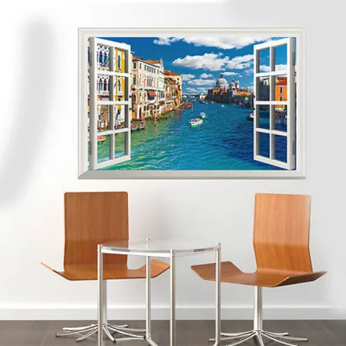 

Large 3D WINDOW WALL ART STICKER - Italy Venice CITY River Mural Vinyl Decals