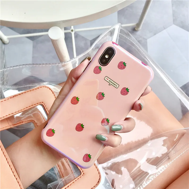 Kawaii японский розовый клубничный Blu-Ray чехол для телефона iPhone 7 Puls 6 6S 8 X XS Чехлы