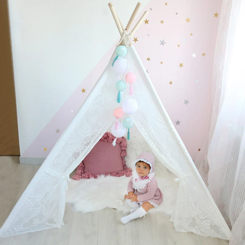 Полностью кружевная палатка teepee для детей, игрушки для детей, крытая палатка для игры во дворе, для девочек, игровой домик для малышей, Tipi Dream, принцесса, комната, 4 полюса