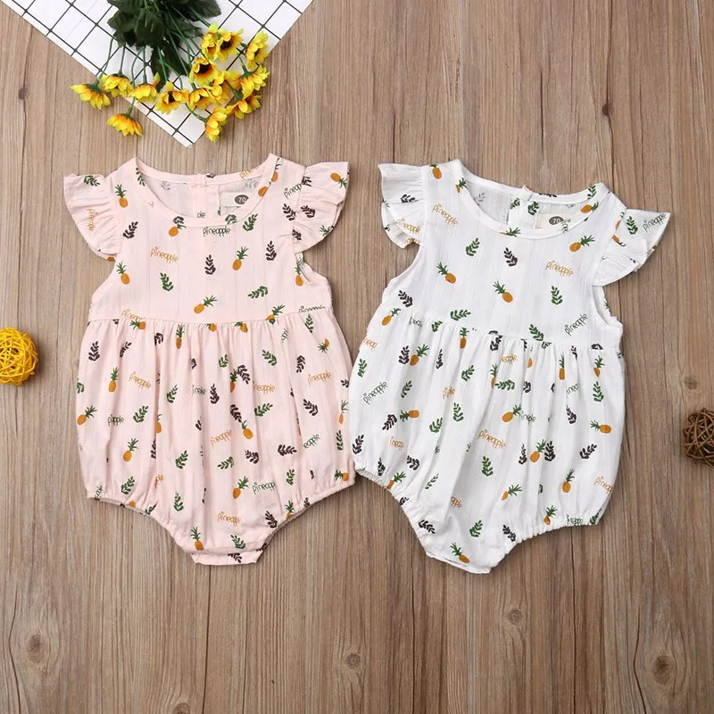 

New Cute Little Baby Girls Cartoon Pineapple Cotton Sleeveless Summer Bodysuit Clothes Outfit Casual Summer