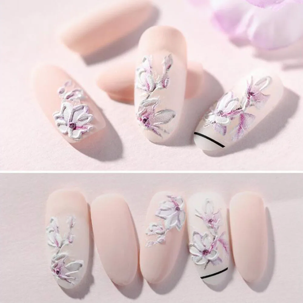 

3D Stickers for Nails Acrylic Engraved Flower Stickers on Nails Embossed Flower Nail Decals Empaistic Nail Art Tools