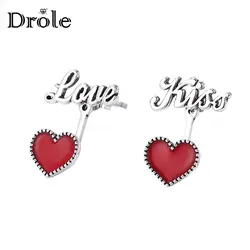 Drole 925 стерлингового серебра привлекательный Шарм Красная любовь особенности Кампус Ветер ювелирные изделия свет зрелые женские серьги