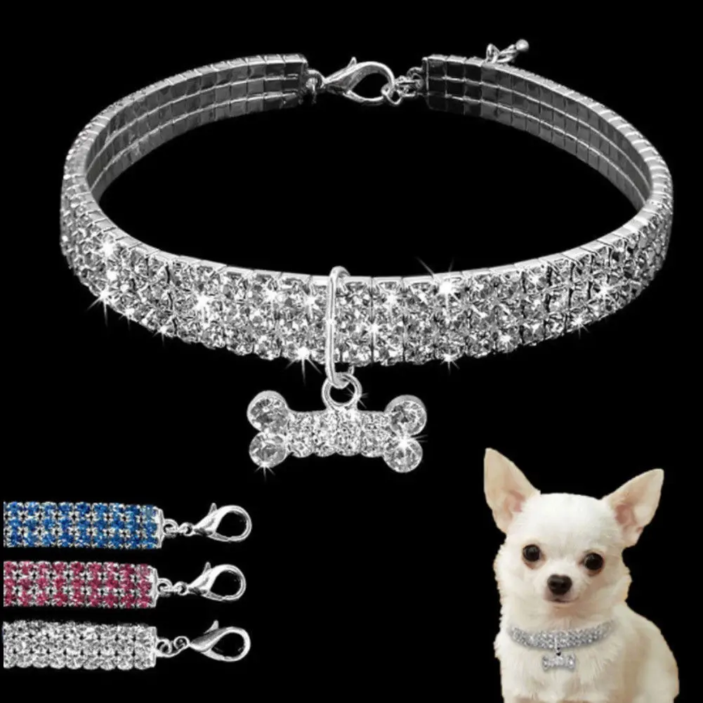 

Rhinestone Dog Collar and Leash Soft Bow for Dog Puppy Cat Small Pet Diamante Collars
