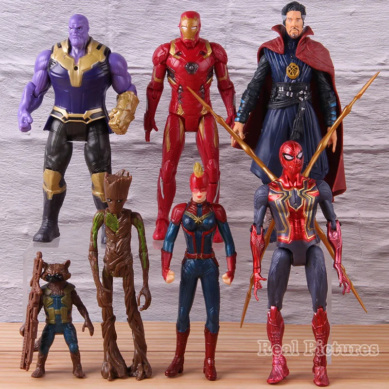 

Marvel Avengers Model Toy Collectible Figure Captain America Iron Man Rocket Raccoon Captain Marvel Dr Strange 5-7pcs/set