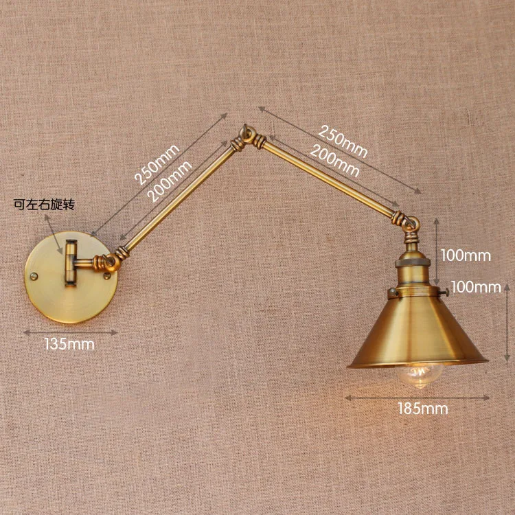  RH Rustic Brass Loft Style Industrial Wall Lamp Vintage Adjustable Long Swing Arm Light Fixtures Wa - 32977637605