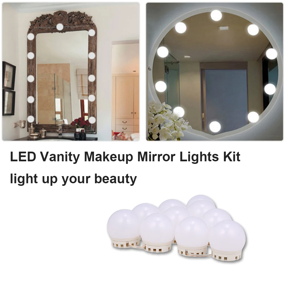 

Makeup Mirror Vanity LED Light Bulbs Kit USB Charging Port Cosmetic Lighted Make up Mirrors Bulb Adjustable Brightness Lights