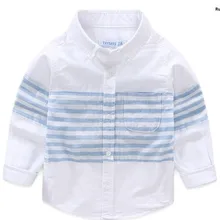 Весенняя белая рубашка для мальчиков; топы с длинными рукавами для маленьких мальчиков; одежда для детей; блузка; детская одежда; Бутики