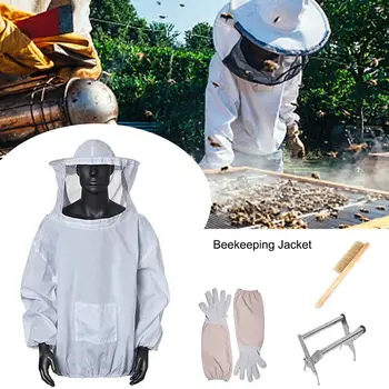 

4 In 1 Beekeeping Jacket With Veil Beekeeper Jacket Gloves Bee Hive Brush And Bee Box Clip