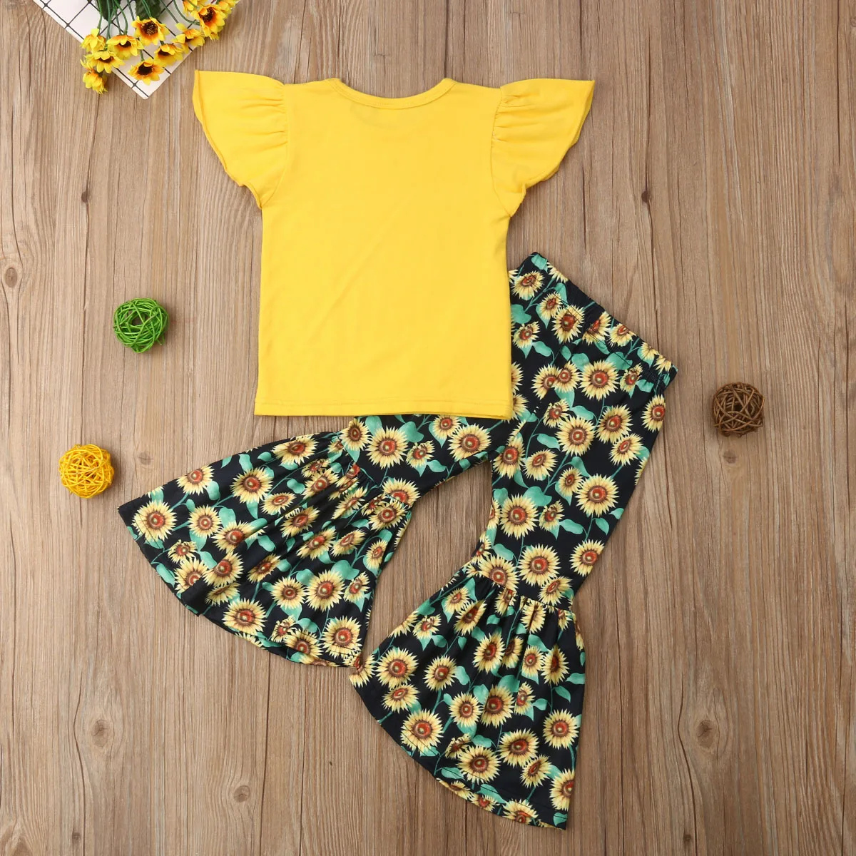 

2pcs Girl Set 1Y-6Y Toddler Kid Baby Girls Clothes Outfits Tops Floral Bell-bottoms Pants