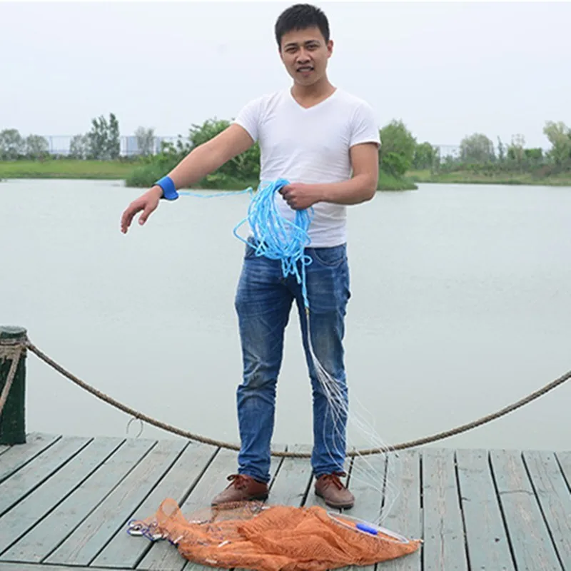 Monofilament Fishing Net Aluminum Ring Style Hand Throw Landing Network  With Steel Pendant