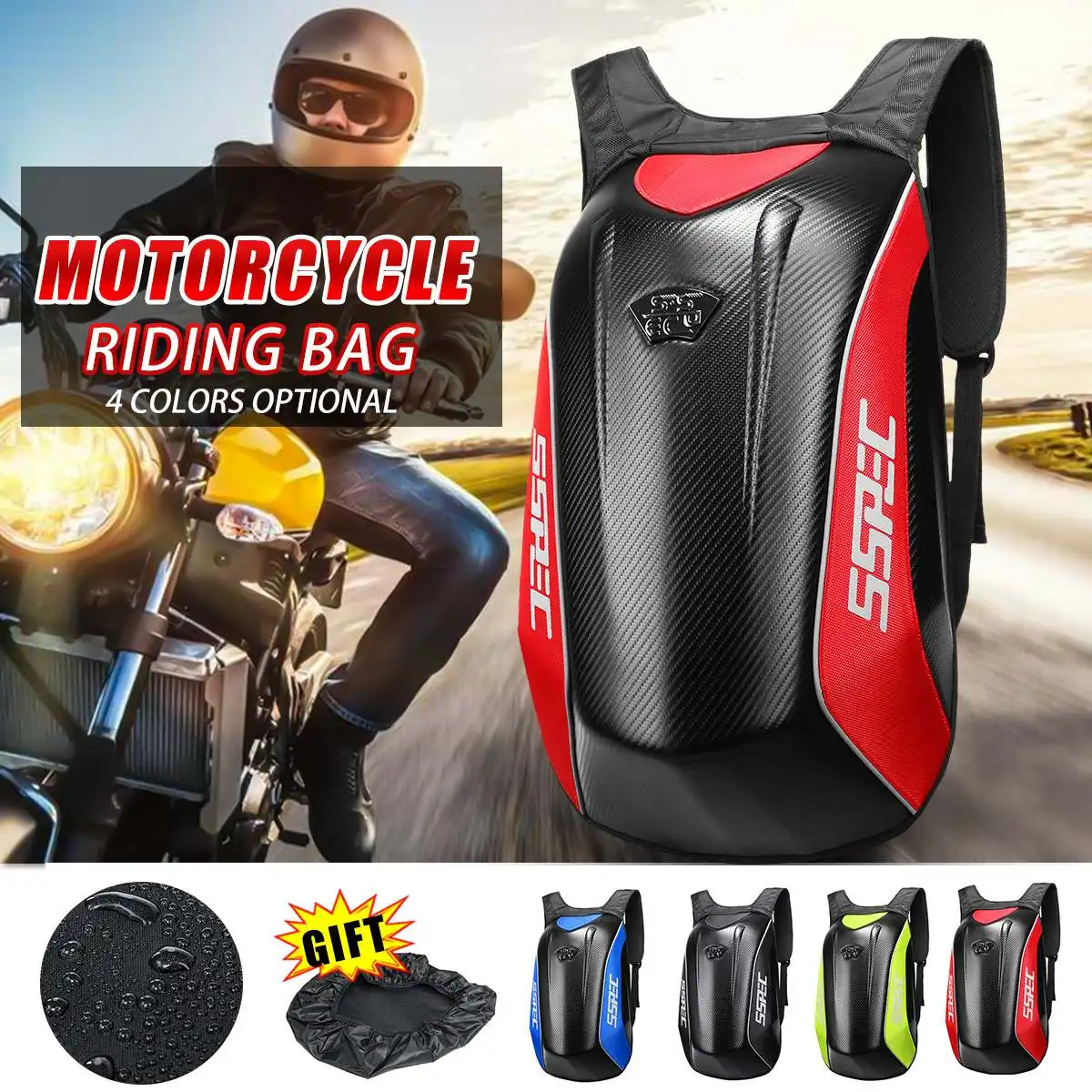 

Universal Carbon Fiber Motorcycle Helmet Backpack Motocross Riding Racing Storage Bag Motorbike