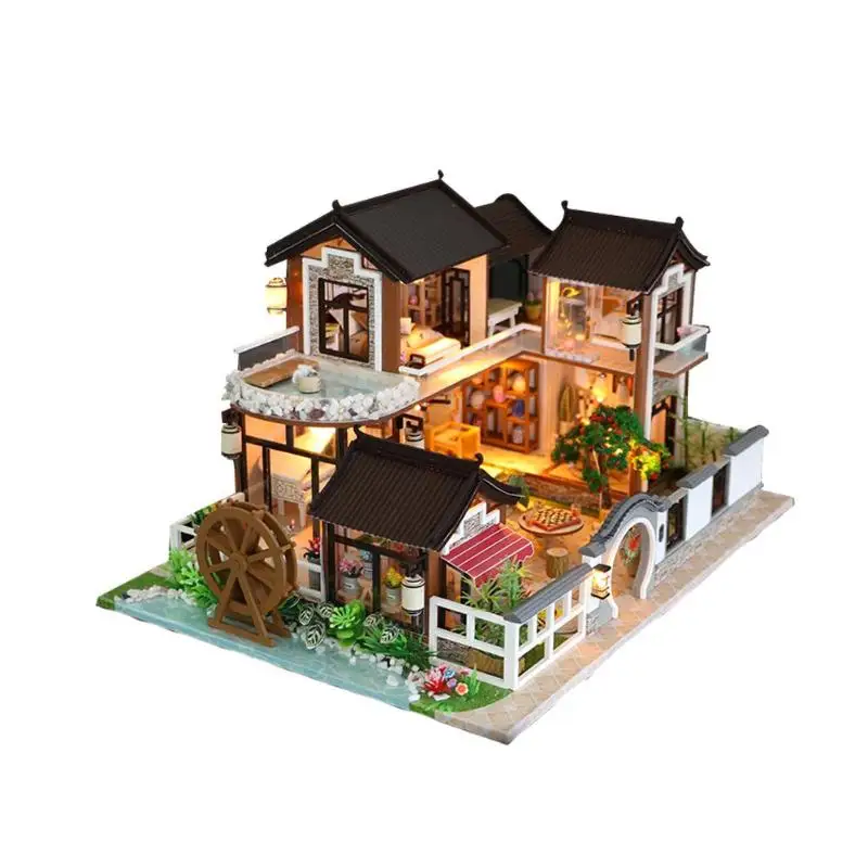 

Kids Wooden Doll House Model Toys Children DIY Miniature Furniture Assemble Kit Baby Handmade Dollhouse Handicraft Puzzle Gifts