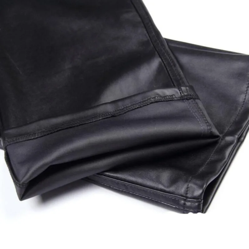 Summer Waterproof Loose Stretch PU Faux Leather Pants Men Straight Fashion Thin Leather Trousers Black Plus Size men trousers leather pants