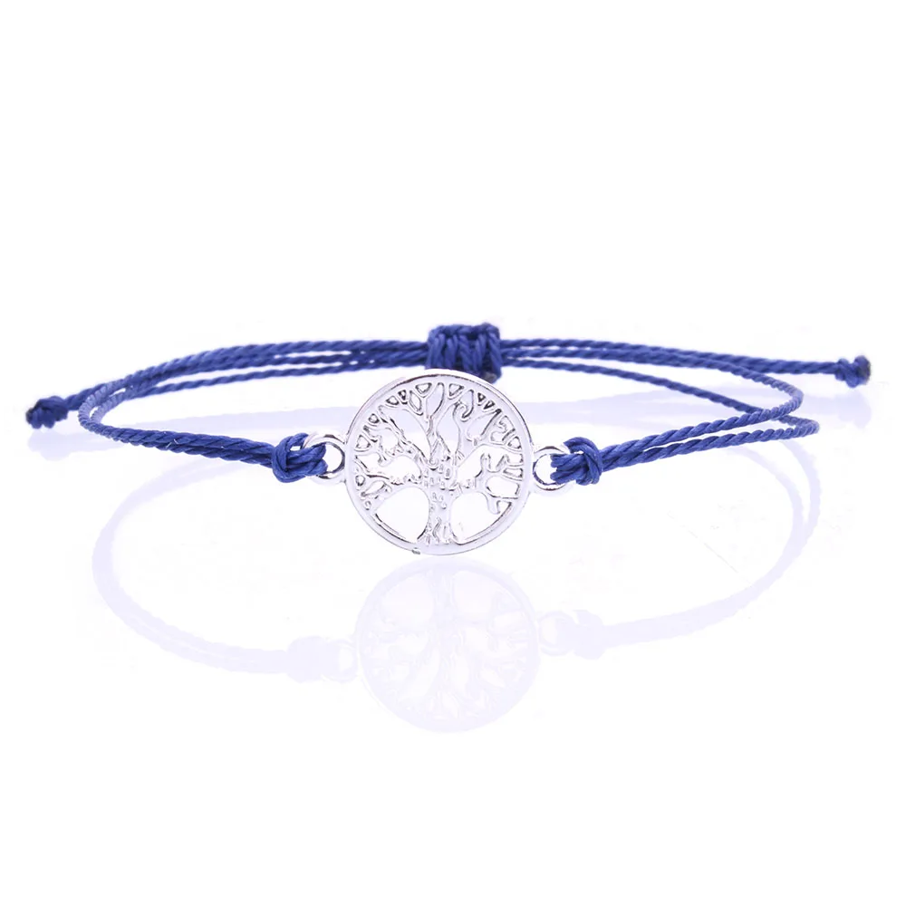 

waxed thread tree of life charm bracelet wax-coated waterproof string braided slipkknot adjstable friendship bracelet woman man