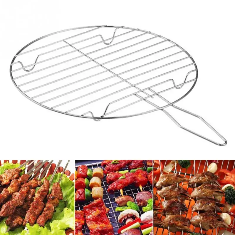 

Camping Meat Net Grilling Rack Fish Vegetable Stainless Steel Round Removable Portable BBQ Foods