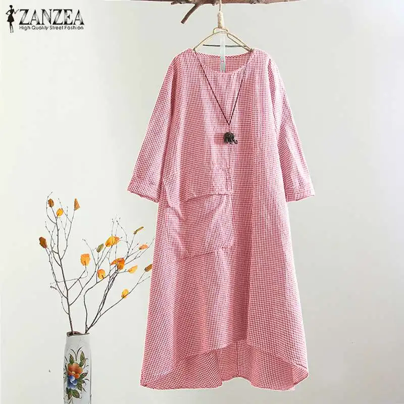 

S 5XL ZANZEA 2019 Women Casual Loose Shirt Dress Summer Short Sleeve Check Plaid Party Sundress Vestidos Kaftan Female Femme