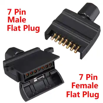 

7 Pin Flat Male+7 Pin Plug Flat Female Trailer Connector Adapter Boat Car Socket