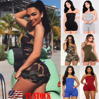 

2019 New Fashion Hot Sexy Charming Women Sleeveless Print Tight Strapless Jumpsuit Casual