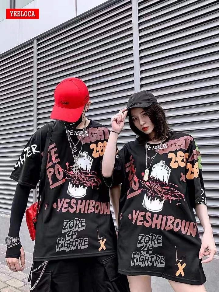 

Dropshipping 2019 summer new graffiti bottle printing short-sleeved shirt couple casual loose hip hop wild T-shirt