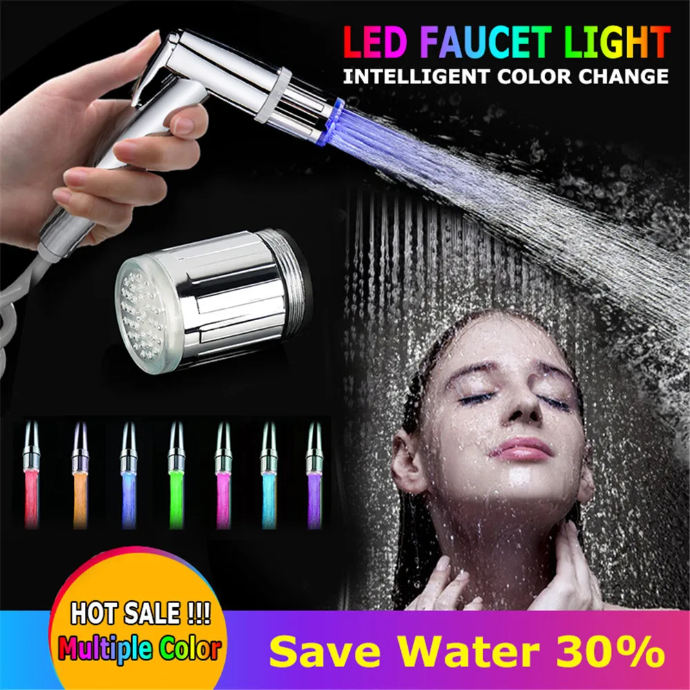 LED Glowing Kitchen Faucet 7/3/1 Colors Luminous Glow Water Taps Nozzle Temperature Controller