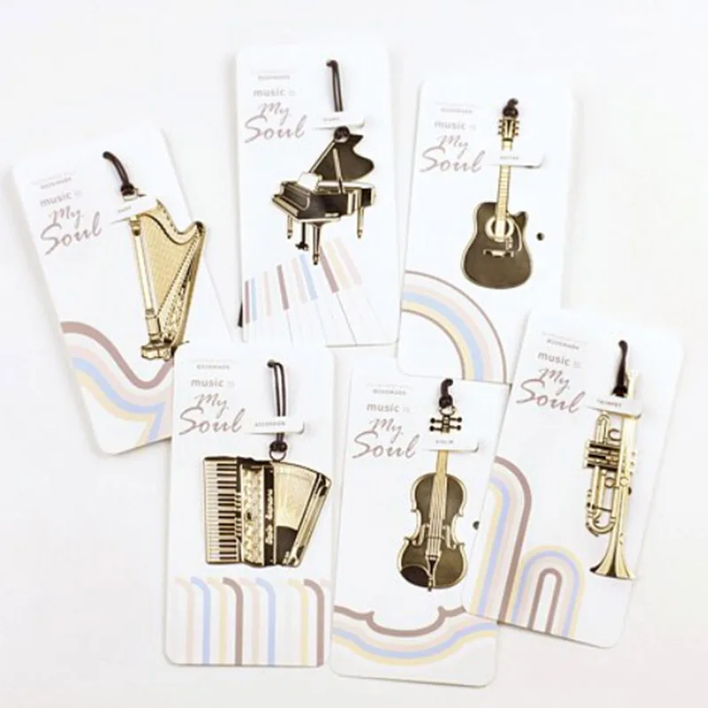 Cute Golden 1Pc Metal Bookmarks Piano Guitar Trumpet Designs Book Marks for Kids Gift Novelty Item School Stationery Piano Style