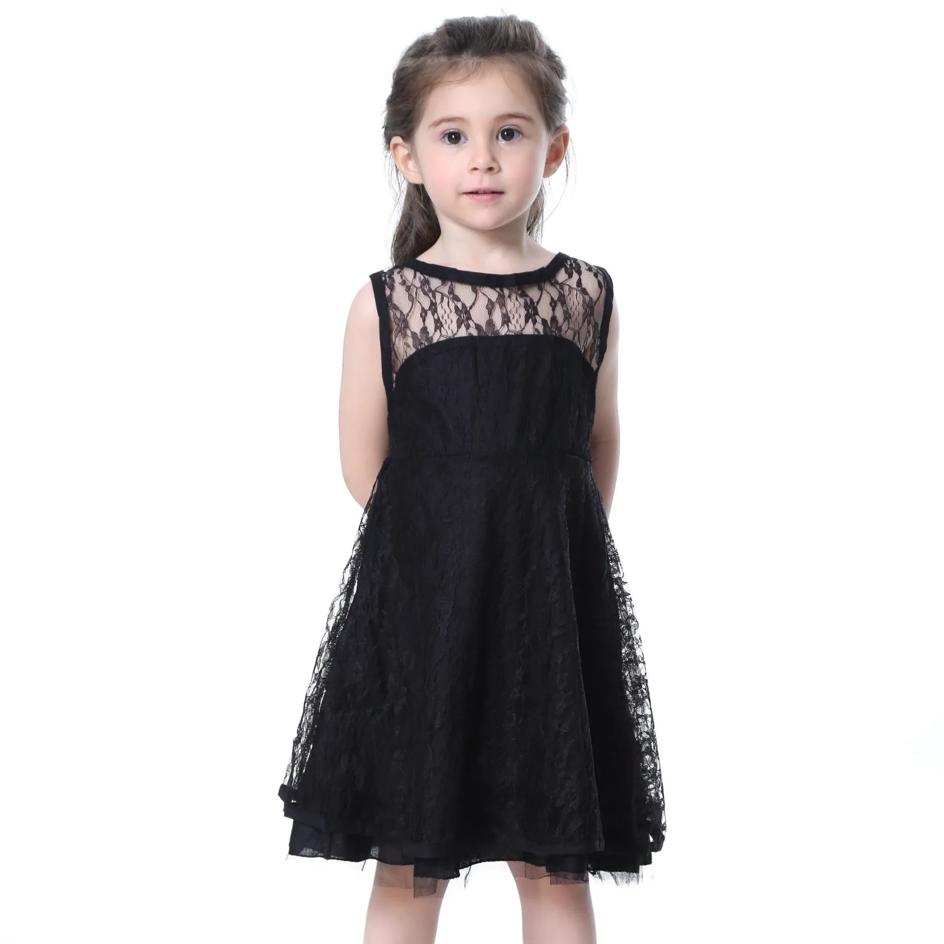 Детское платье для девочек, Новинка лета 2019, черно-белое кружевное платье с открытой спиной и v-образным вырезом, платье для малышей, детская