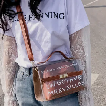 

2019 Women Transparent Handbag Beach Bag Clear Letter Purse Clutch PVC PU Fashion Tote
