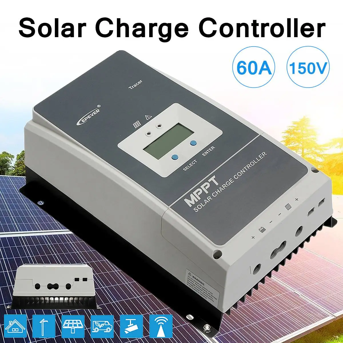 

MPPT 60A Solar Charge Controller Tracer 6415AN Battery Regulator 150V PV Load Relay Control 4 Charging Options 23.5x33.5x12cm
